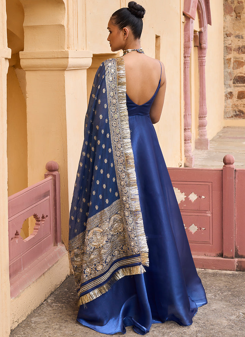 Royal Blue Organza Anarkali