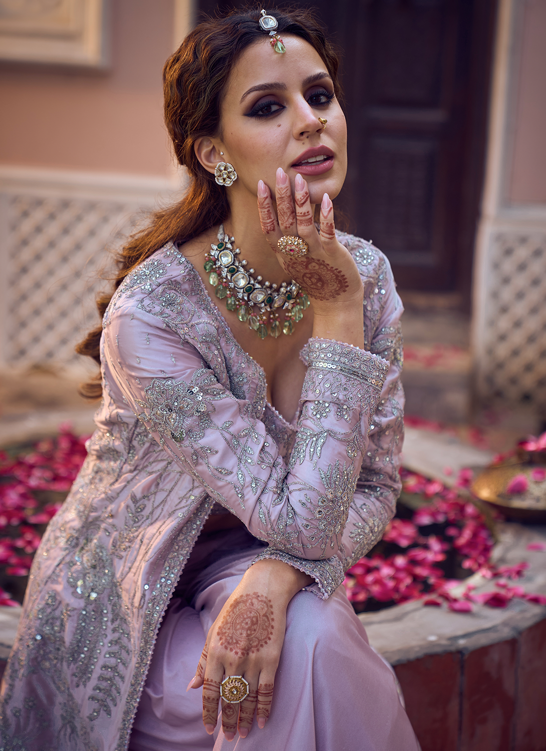 Lilac Embroidered Crop Jacket Set