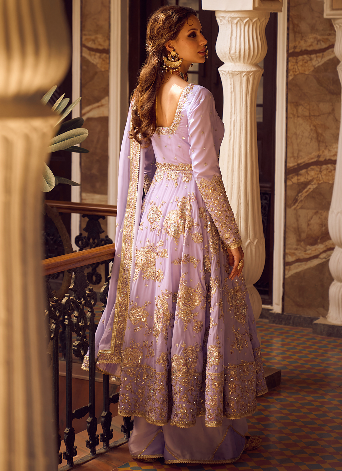 Lavender Embroidered Anarkali Palazzo Set