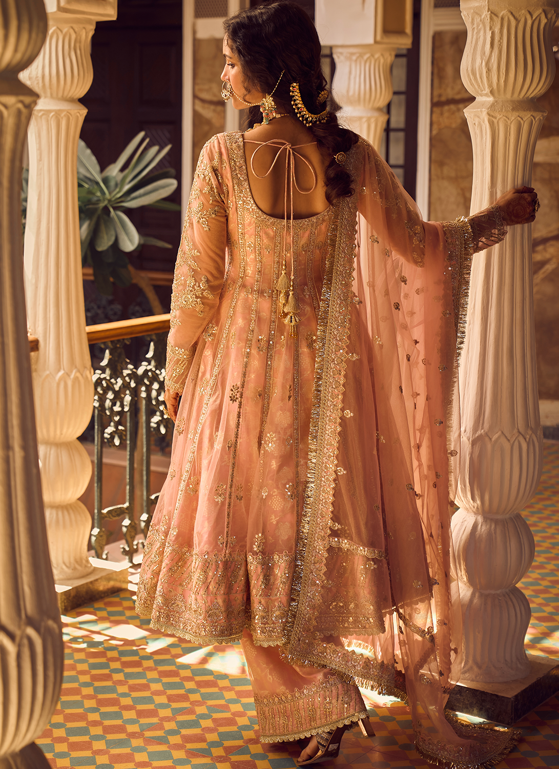 Light Pink Embroidered Anarkali Palazzo Set