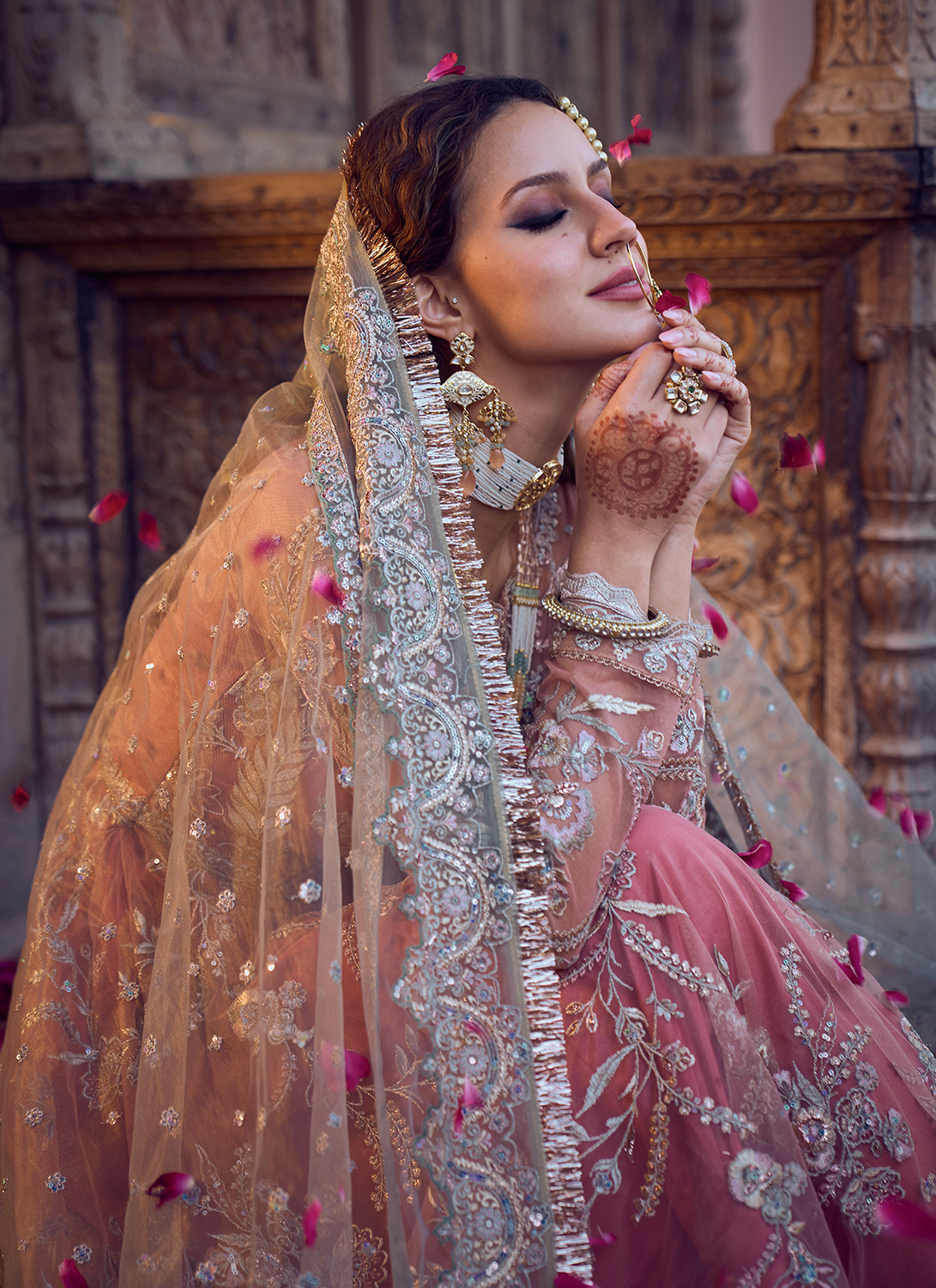 Coral and Mint Embroidered Anarkali Style Palazzo