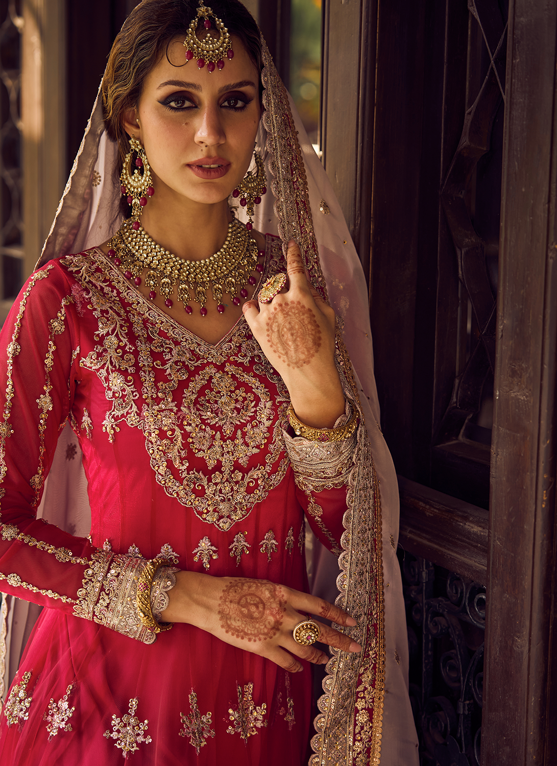 Hot Pink Embroidered Anarkali Palazzo Set