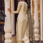 Cream and Light Green Embroidered Palazzo Suit
