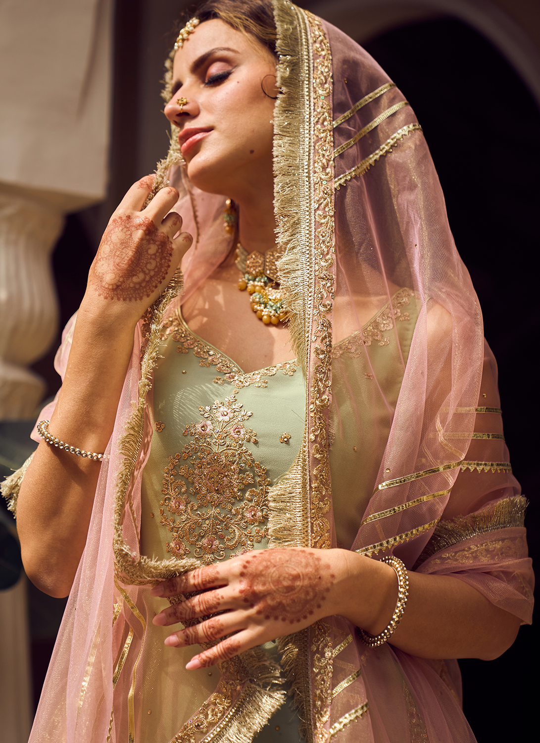 Light Green Embroidered Sharara Suit