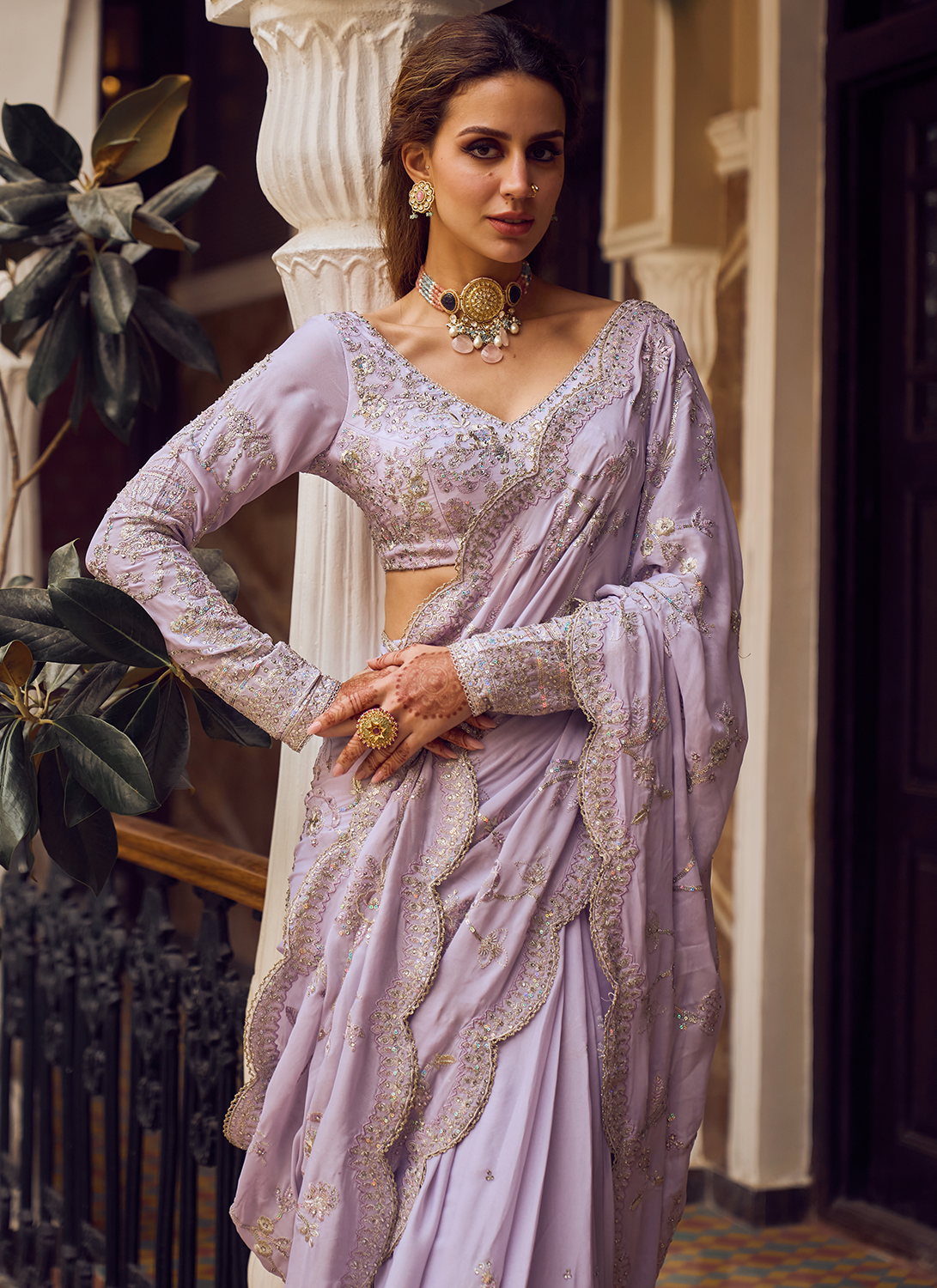 Lavender Embroidered Saree