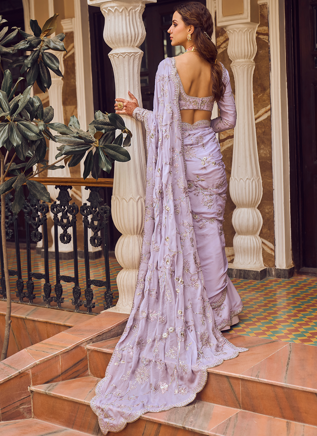Lavender Embroidered Saree