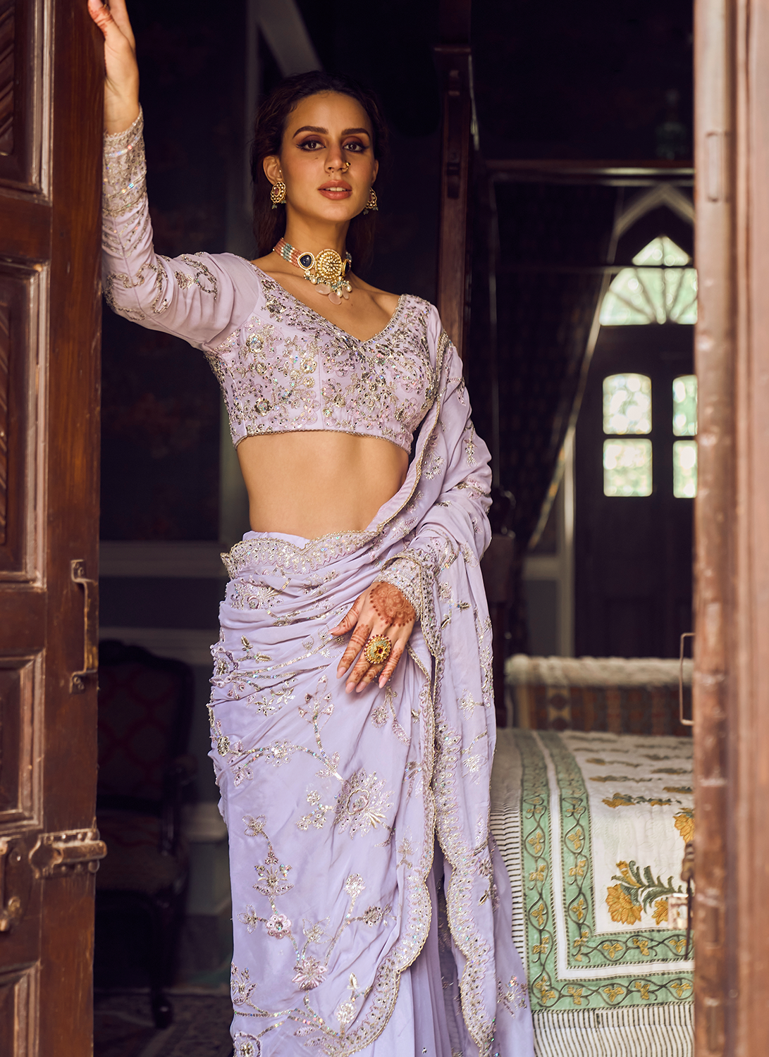 Lavender Embroidered Saree