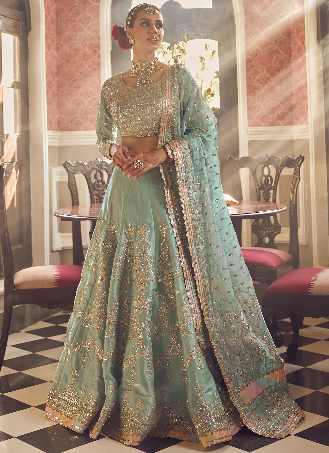 Dusty Mint Embroidered Lehenga