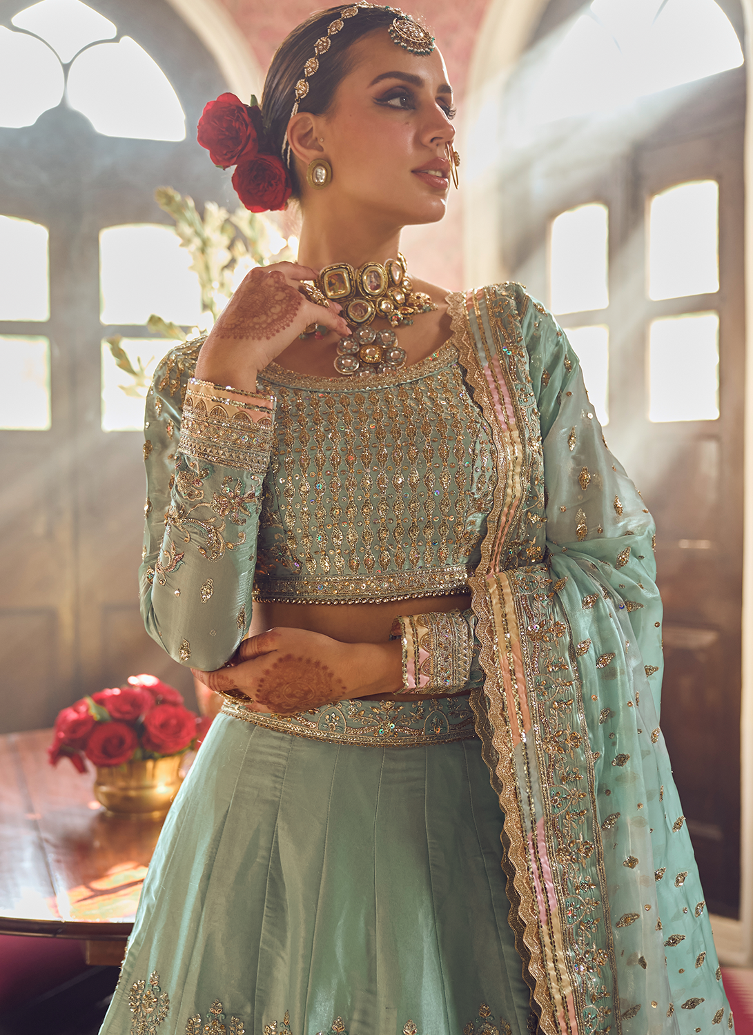 Dusty Mint Embroidered Lehenga