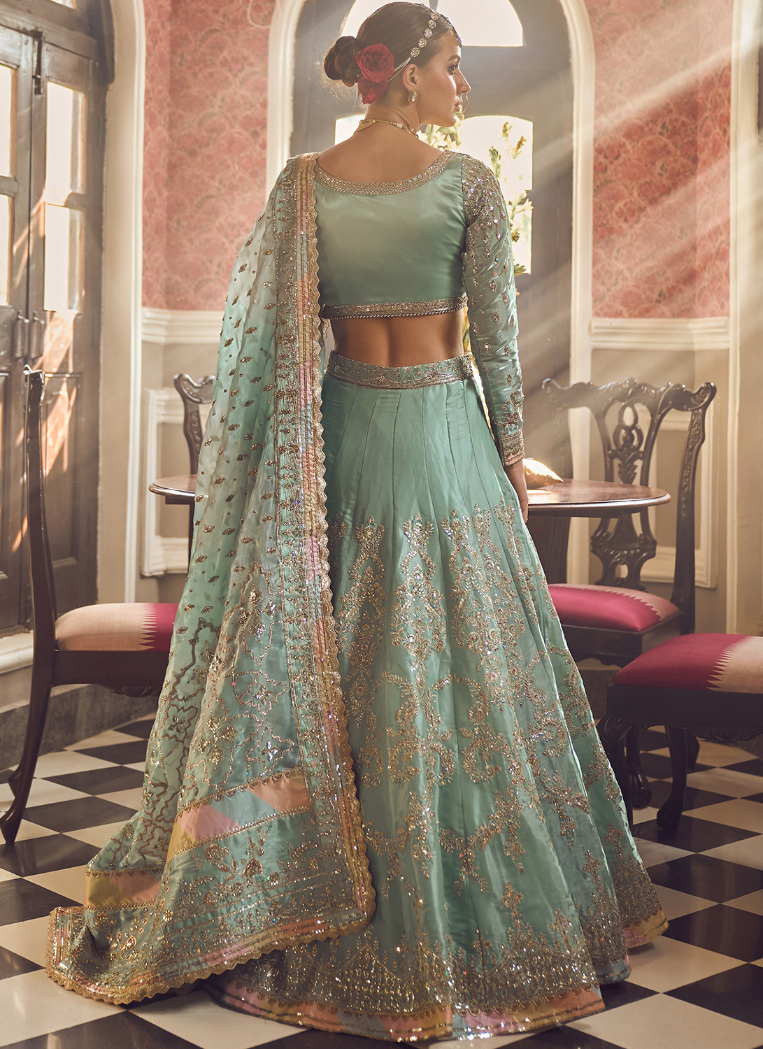 Dusty Mint Embroidered Lehenga