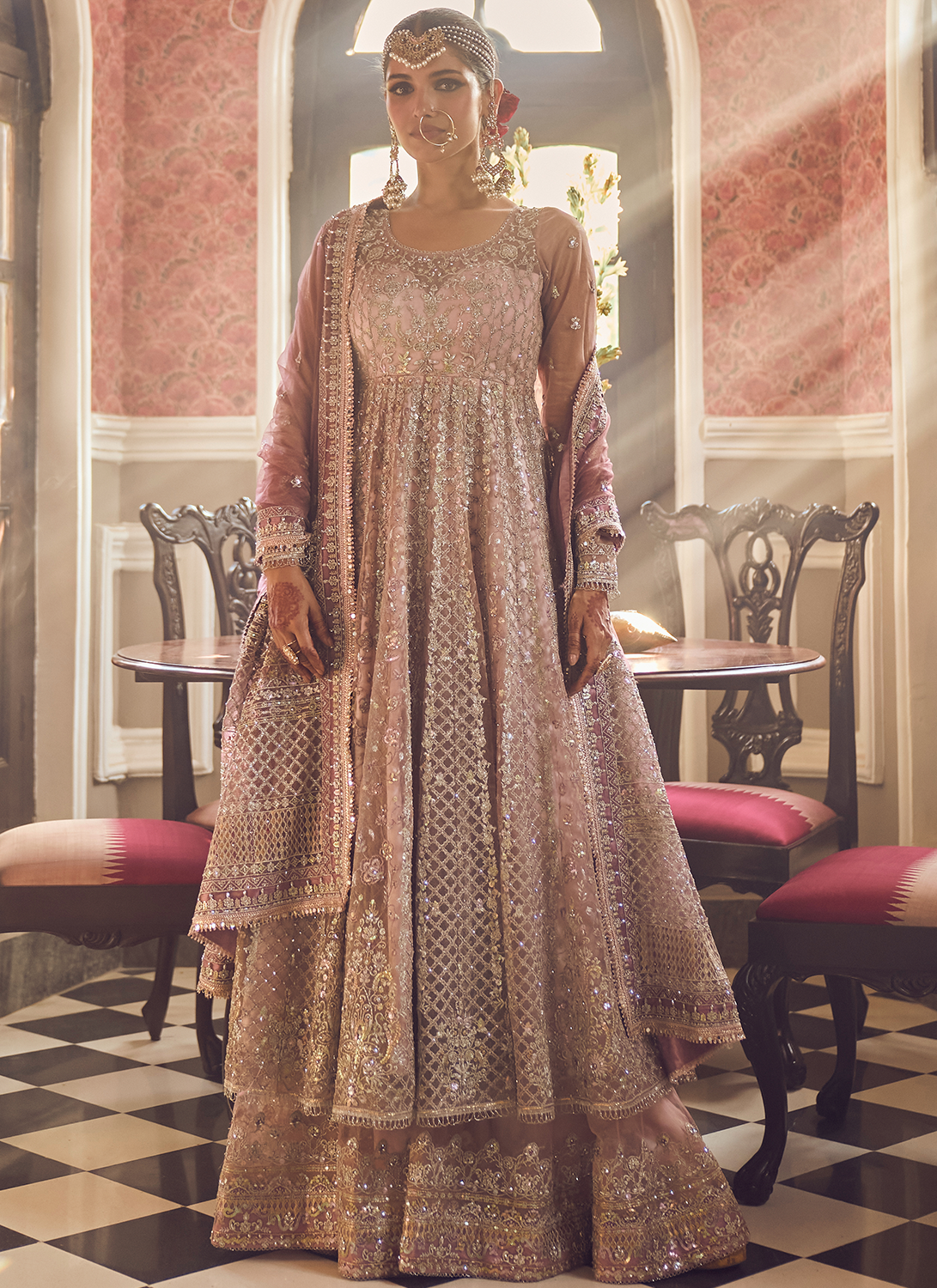 Pink Dulhan Sharara Suit Light Pink Embroidered Anarkali Suit