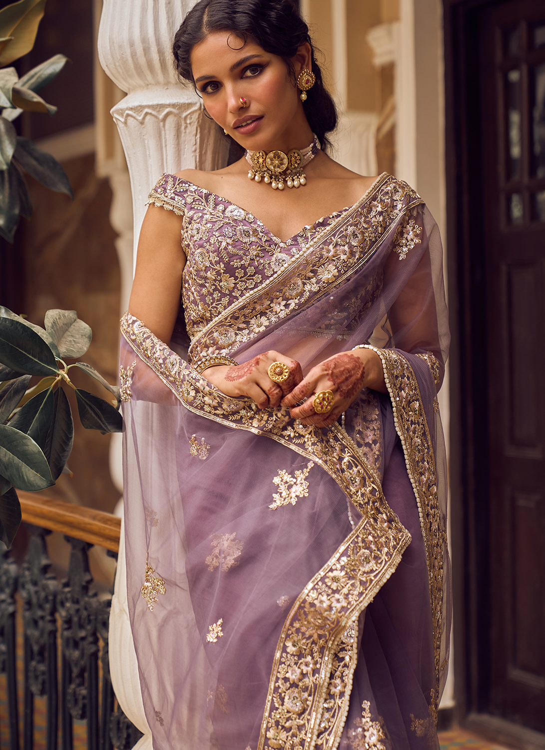 Dusty Purple Embroidered Saree