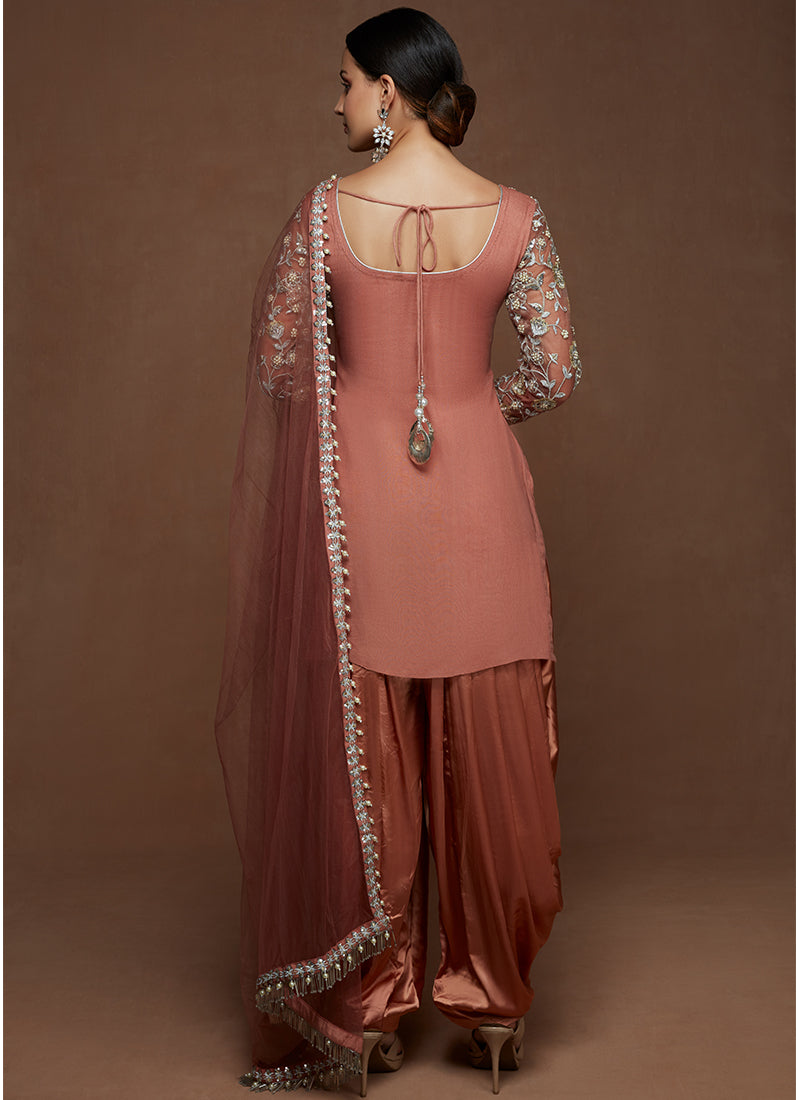 Dusty Rose Embroidered Punjabi Suit
