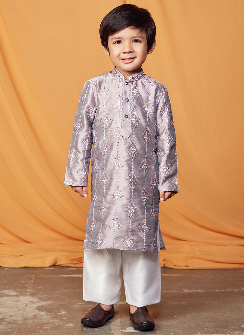 Kids Light Purple Embroidered Kurta Set