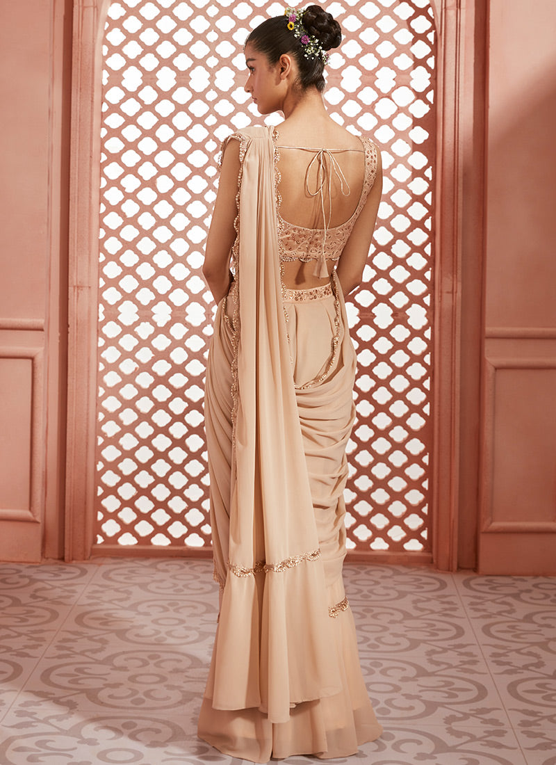 Nude Georgette Pant Style Saree