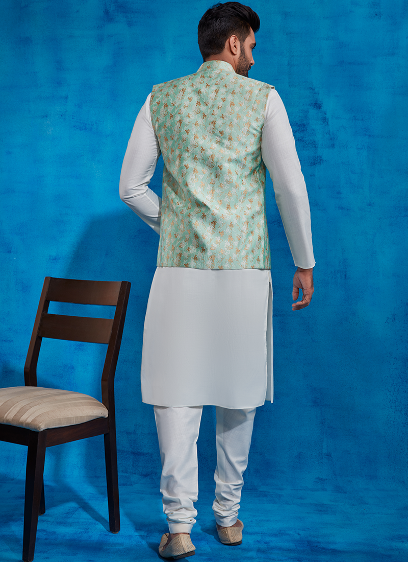 Mint Jacquard Nehru Jacket Set
