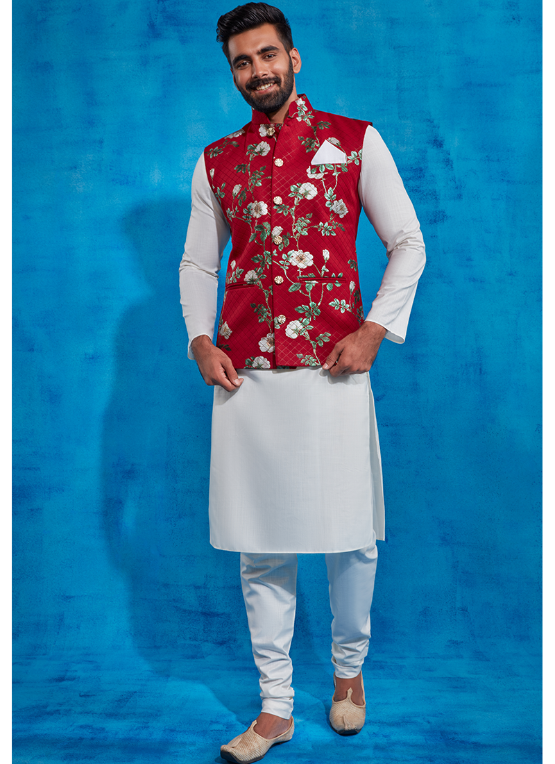 Nehru jacket 2025 with red kurta