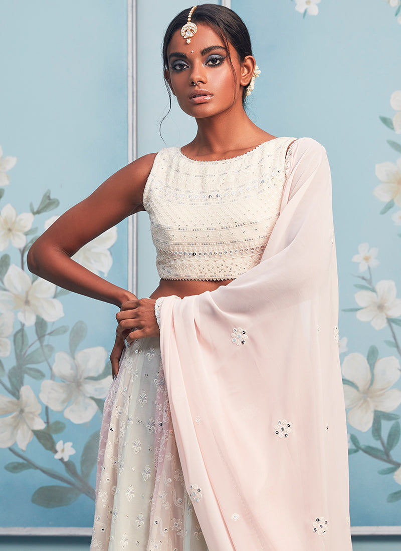 Soft Pastel Multicolor Thread Embroidered Lehenga