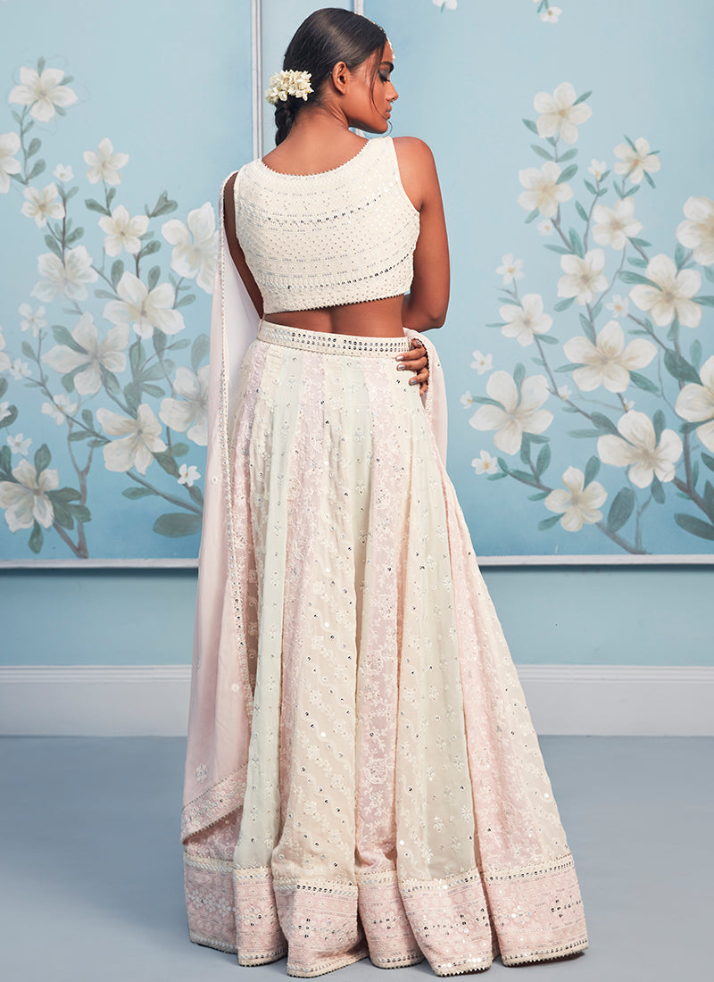 Soft Pastel Multicolor Thread Embroidered Lehenga
