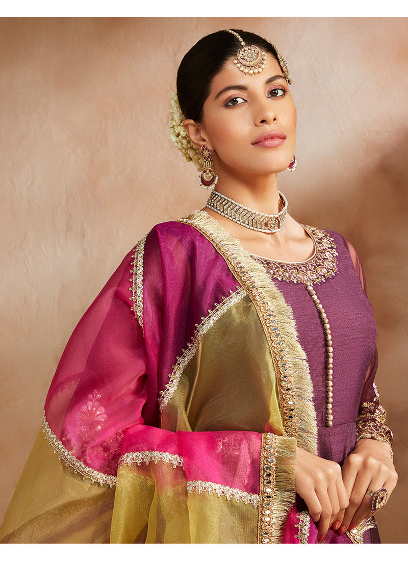Dark Purple Embroidered Silk Anarkali