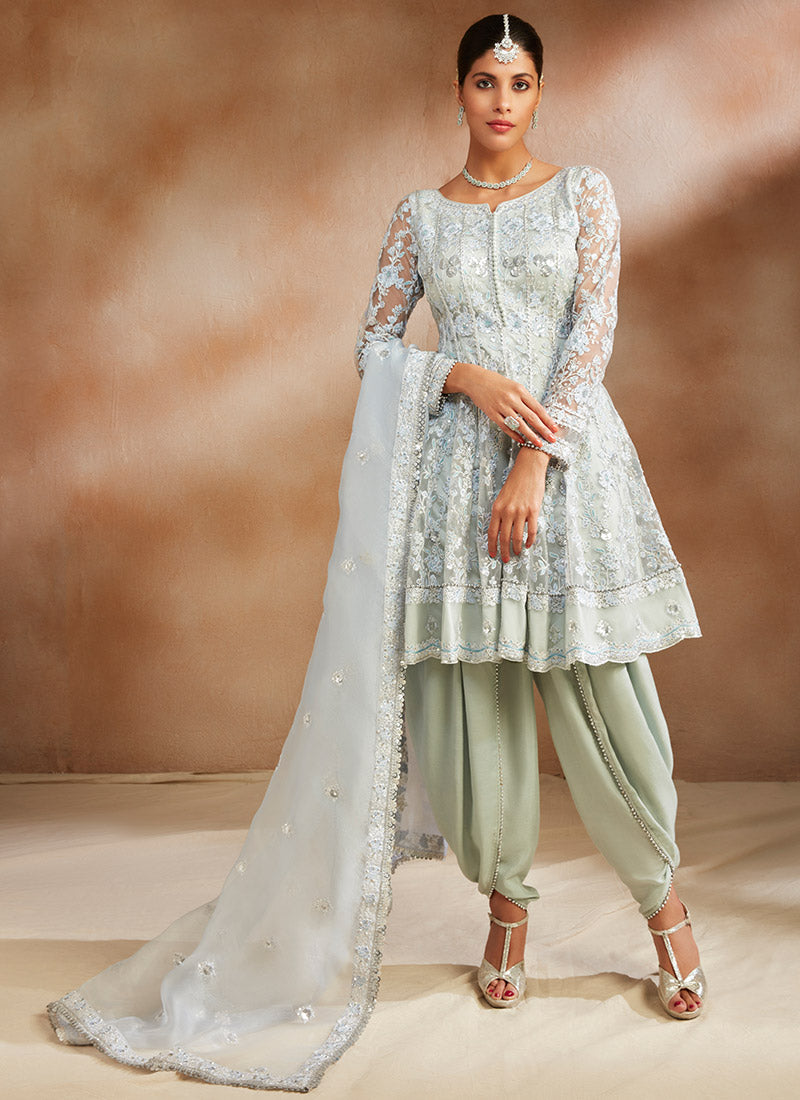 Light Grey Embroidered Peplum Punjabi Suit