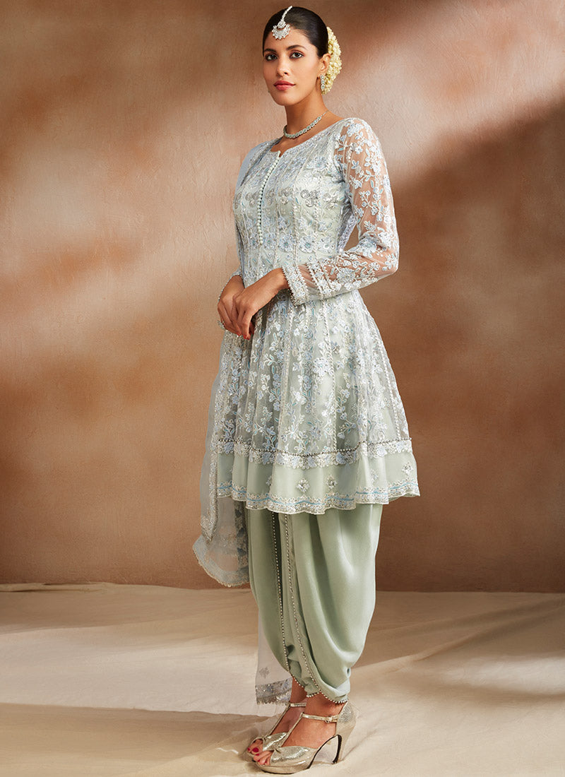 Light Grey Embroidered Peplum Punjabi Suit