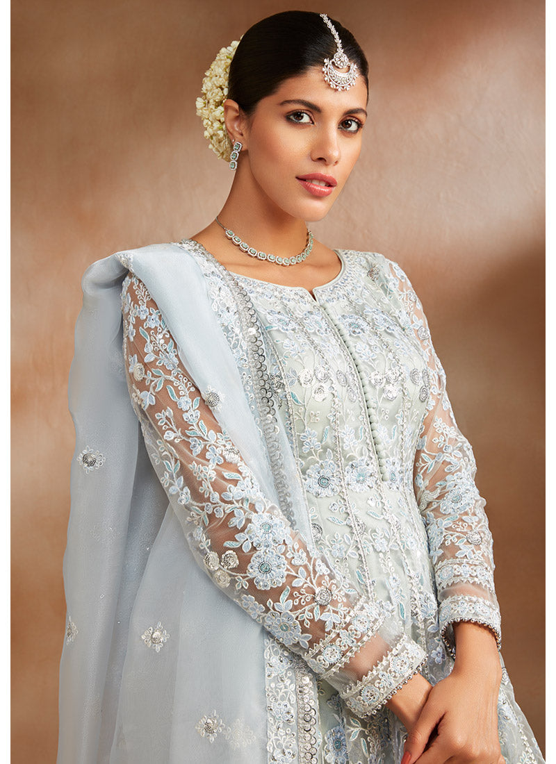 Light Grey Embroidered Peplum Punjabi Suit