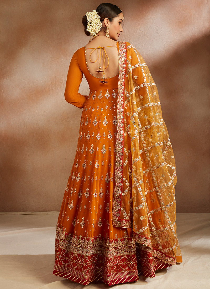 Marigold Multicolor Embroidered Georgette Anarkali