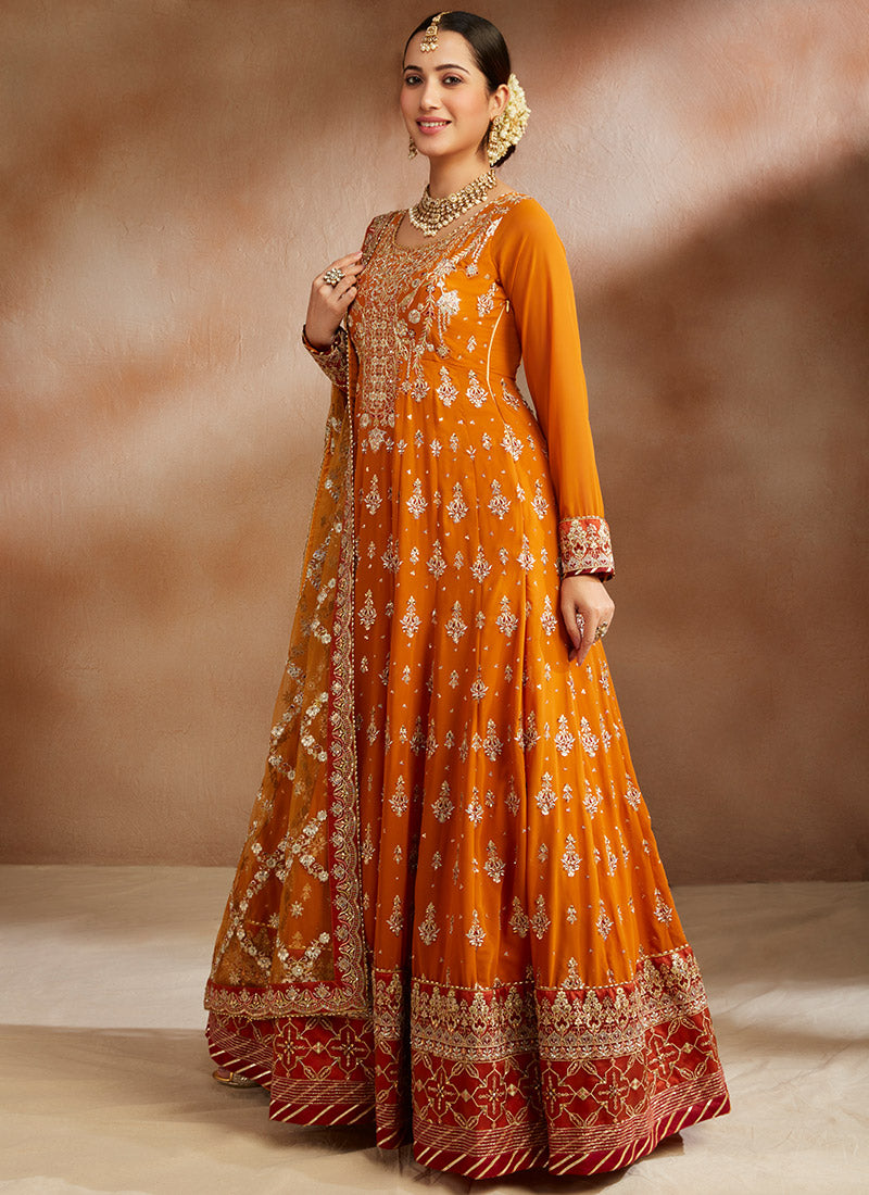 Marigold Multicolor Embroidered Georgette Anarkali