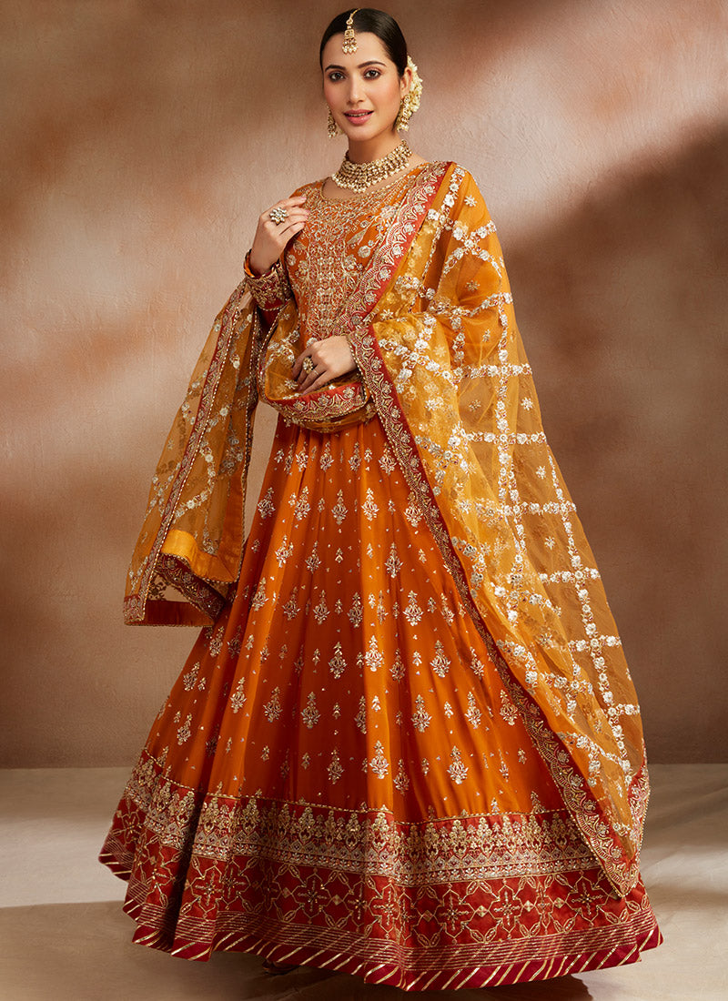 Marigold Multicolor Embroidered Georgette Anarkali