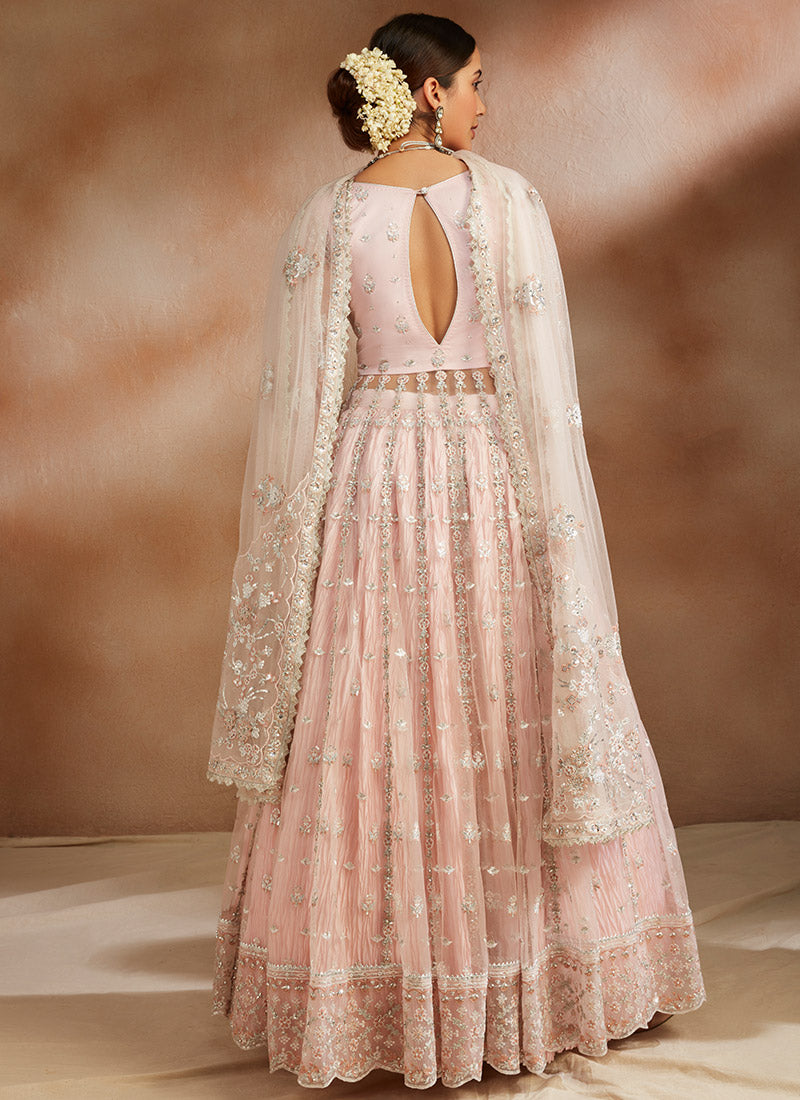 Blush Embroidered Anarkali Style Lehenga