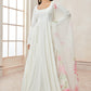 Off White Satin Anarkali With Floral Printed Dupatta