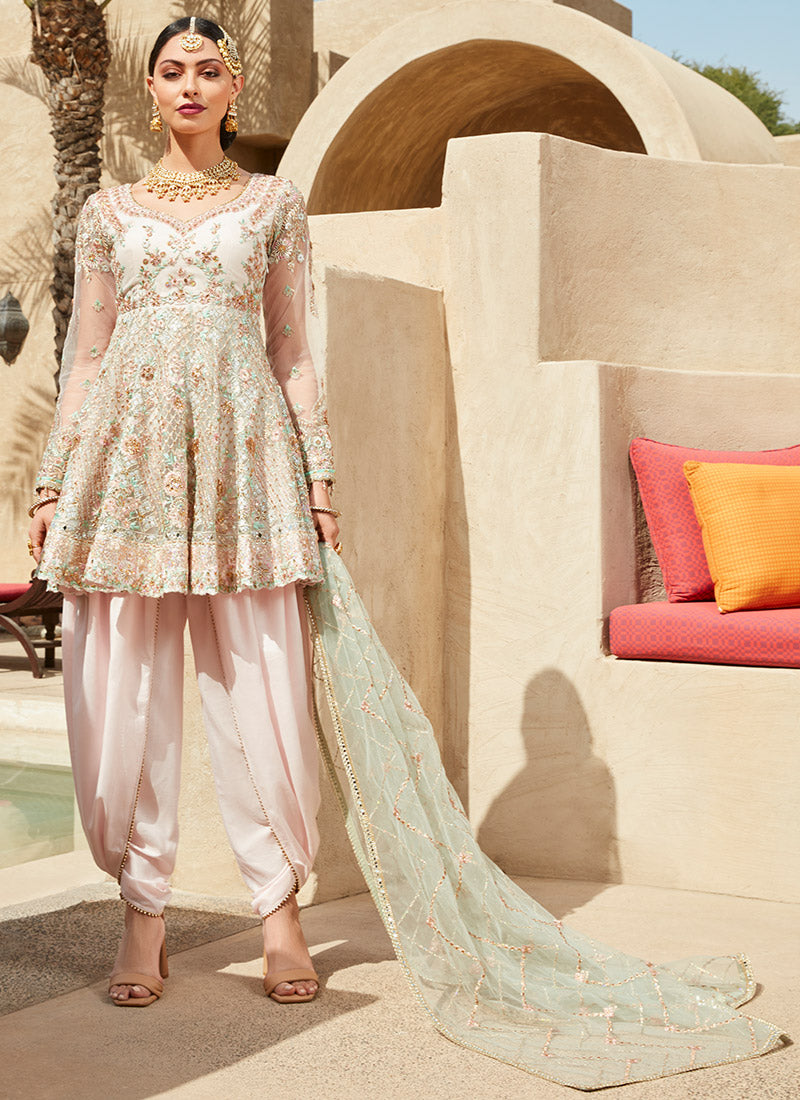 Soft Pink and Mint Dhoti Style Punjabi Suit