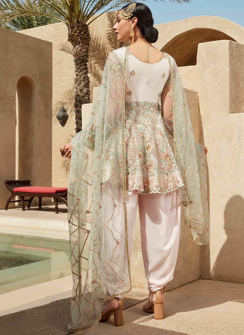 Soft Pink and Mint Dhoti Style Punjabi Suit