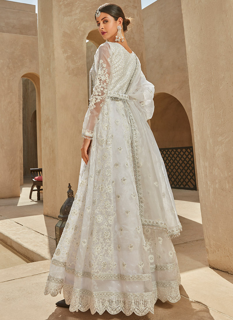 White Thread Embroidered Organza Anarkali