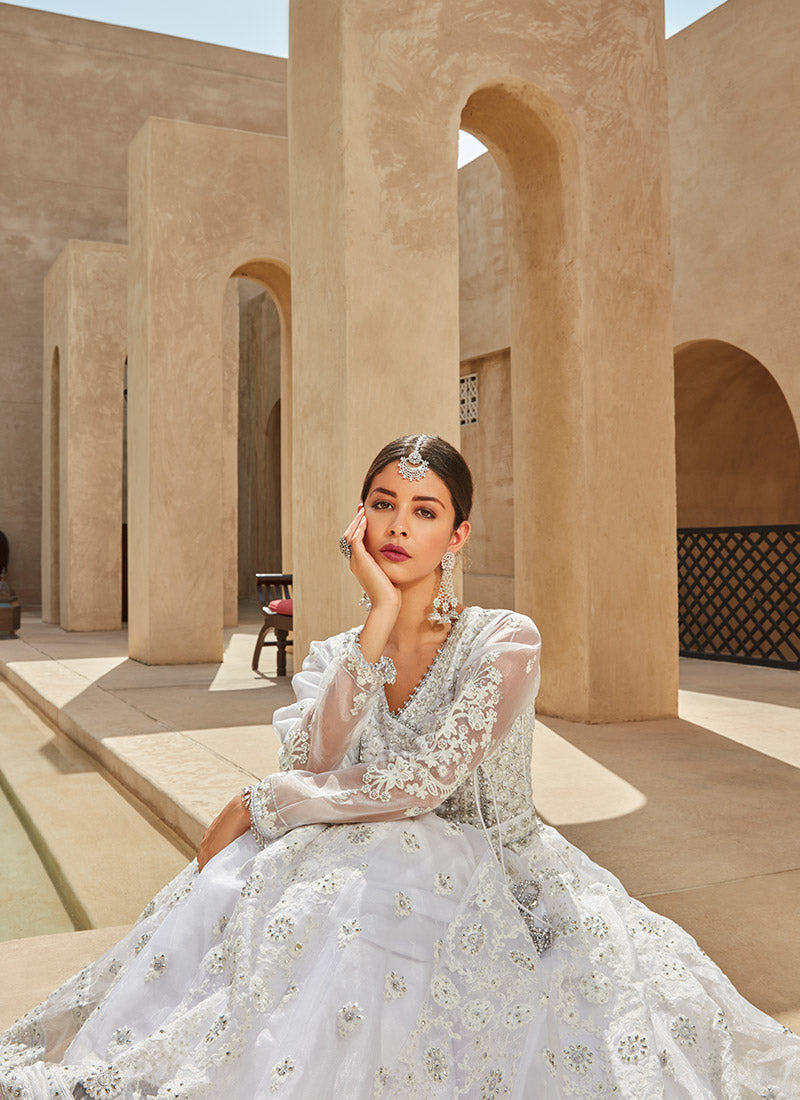 White Thread Embroidered Organza Anarkali