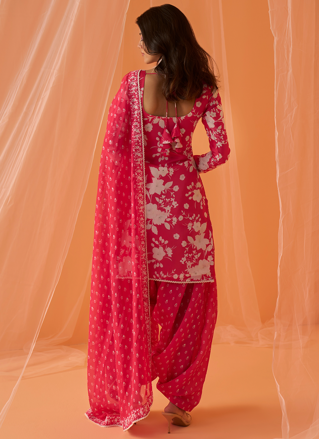 Hot Pink and White Floral Punjabi Suit
