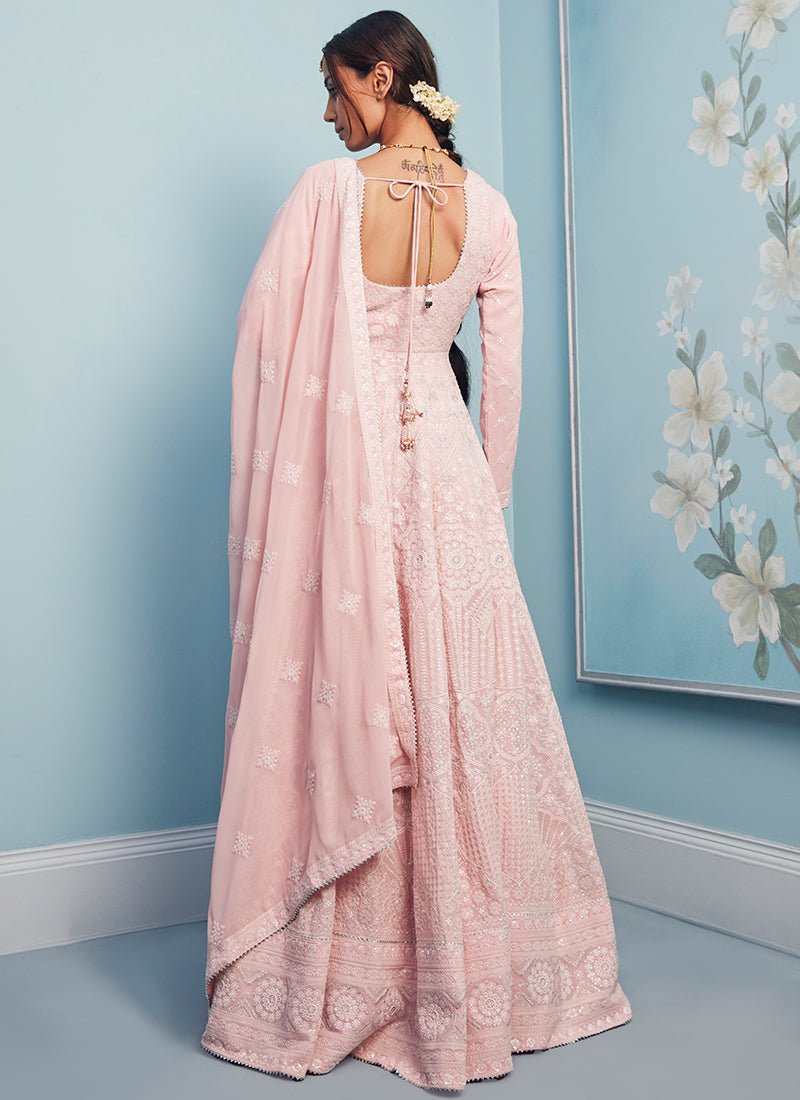 Blush Pink Thread Embroidered Anarkali - Lashkaraa