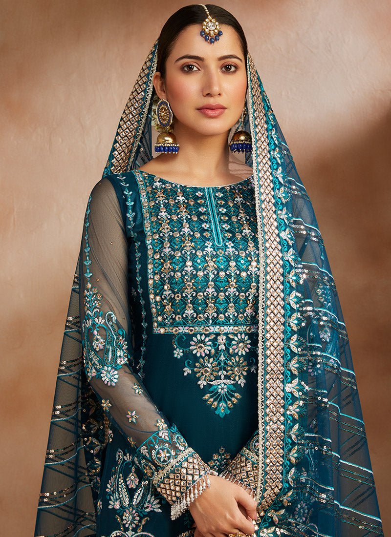 Dark Teal Heavy Embroidered Gharara Suit - Lashkaraa