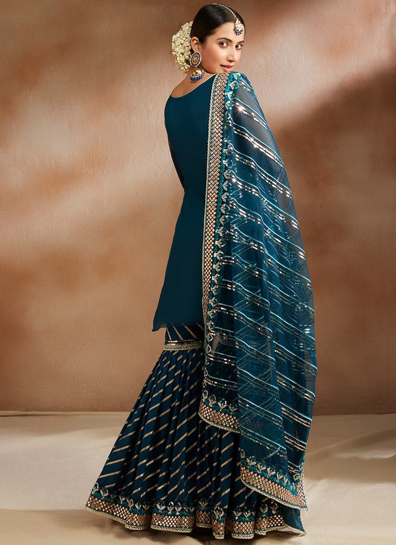 Dark Teal Heavy Embroidered Gharara Suit - Lashkaraa