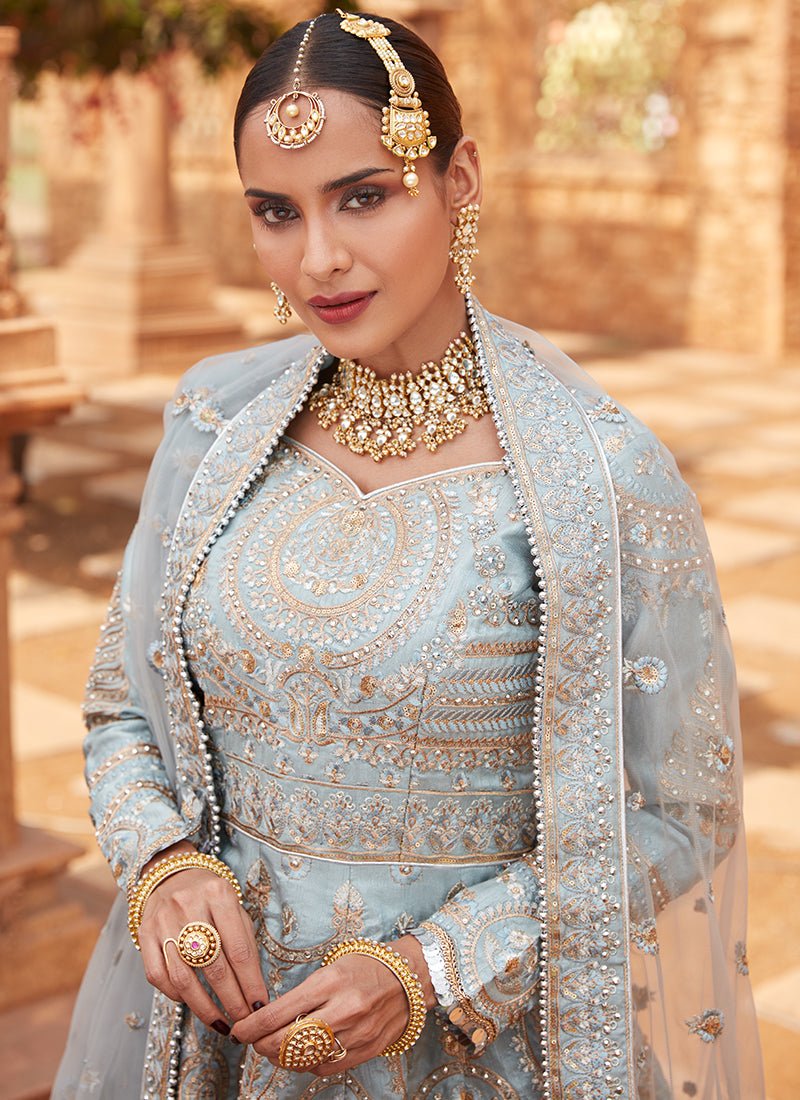 Dusty Blue Dhoti Style Punjabi Suit - Lashkaraa