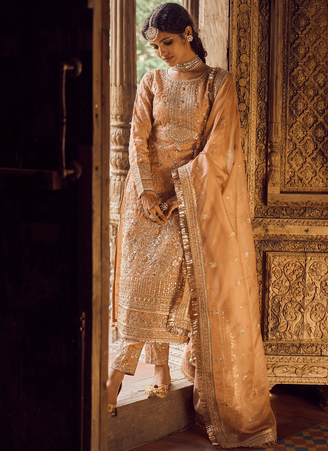 Dusty Peach Embroidered Straight Suit - Lashkaraa
