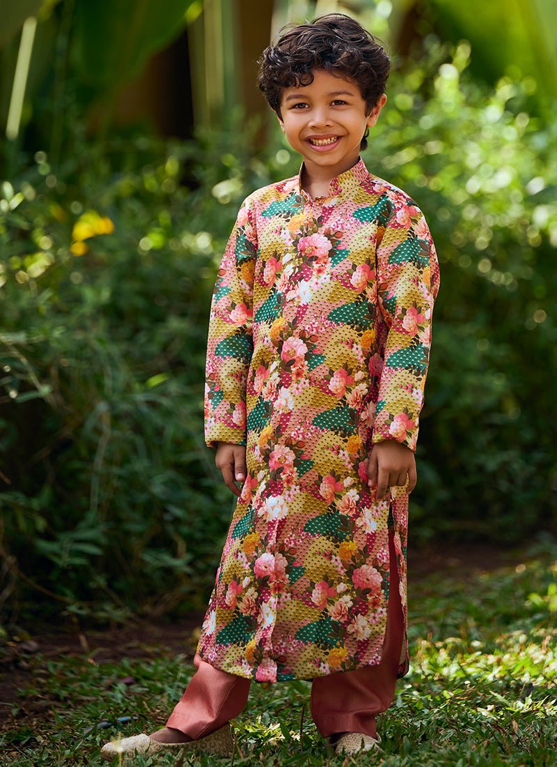 Kids Multi Floral Printed Kurta Set - Lashkaraa
