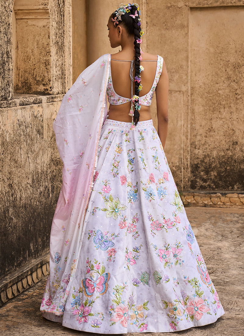 Light Grey Embellished Velvet Lehenga