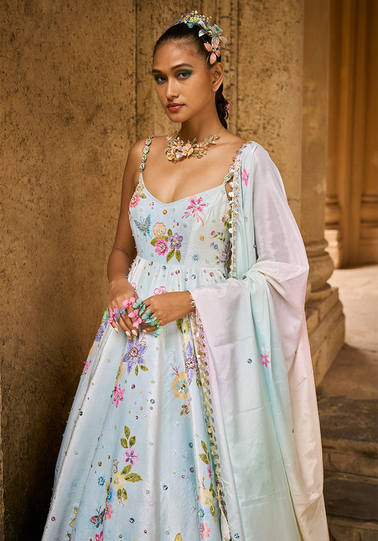 Mint Heavy Embellished Velvet Anarkali