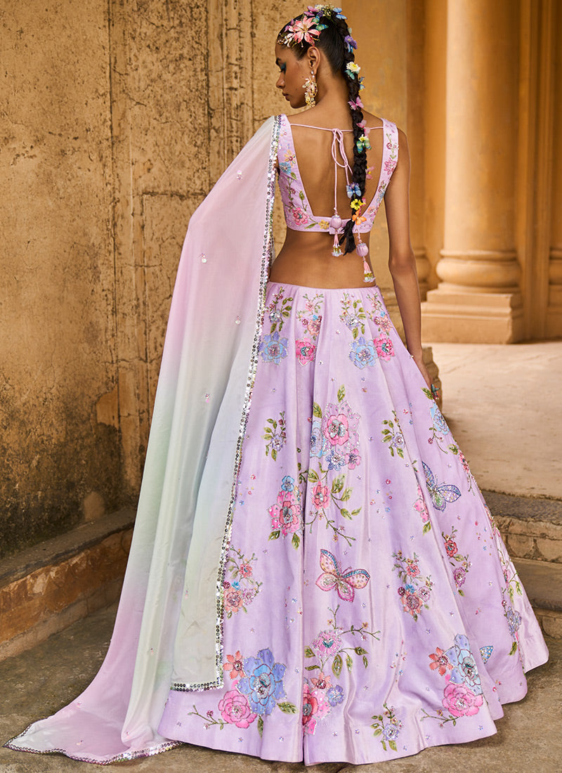 Soft Purple Embellished Velvet Lehenga