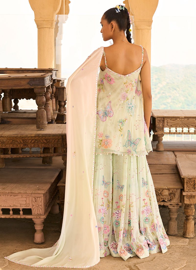 Light Green Embellished Chinon Sharara Suit - Lashkaraa
