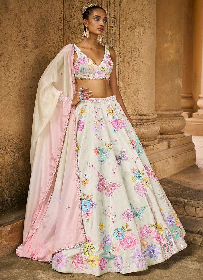Light Green Embellished Velvet Lehenga - Lashkaraa