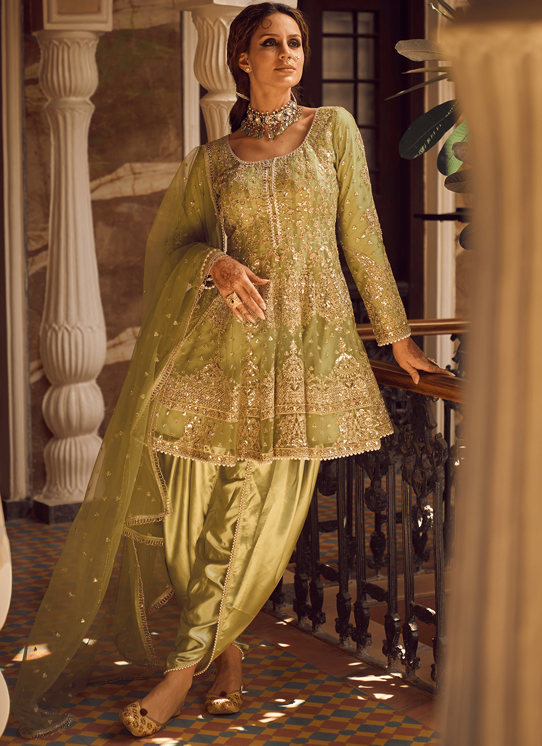 Light Green Peplum Style Punjabi Suit - Lashkaraa