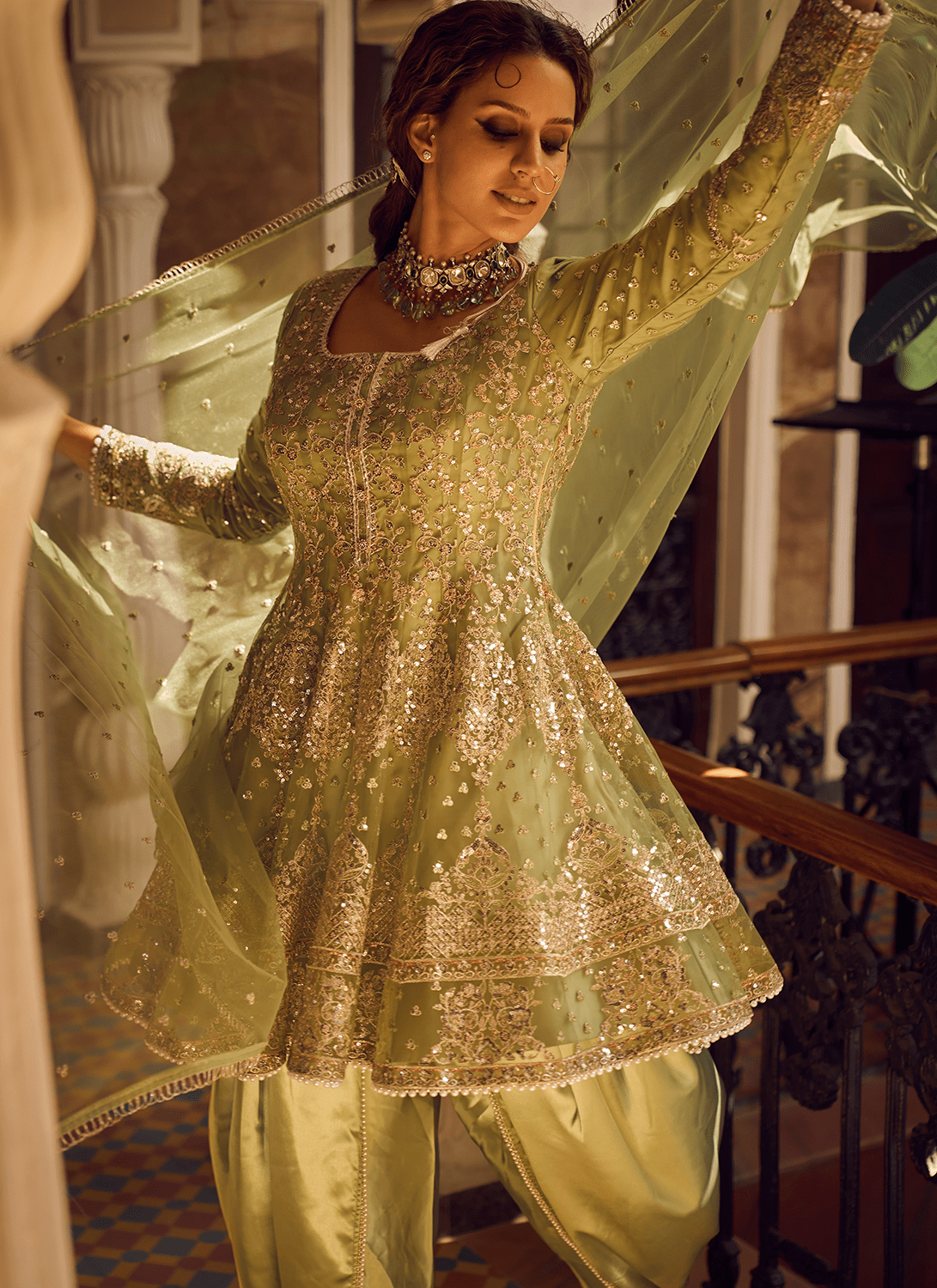 Light Green Peplum Style Punjabi Suit - Lashkaraa